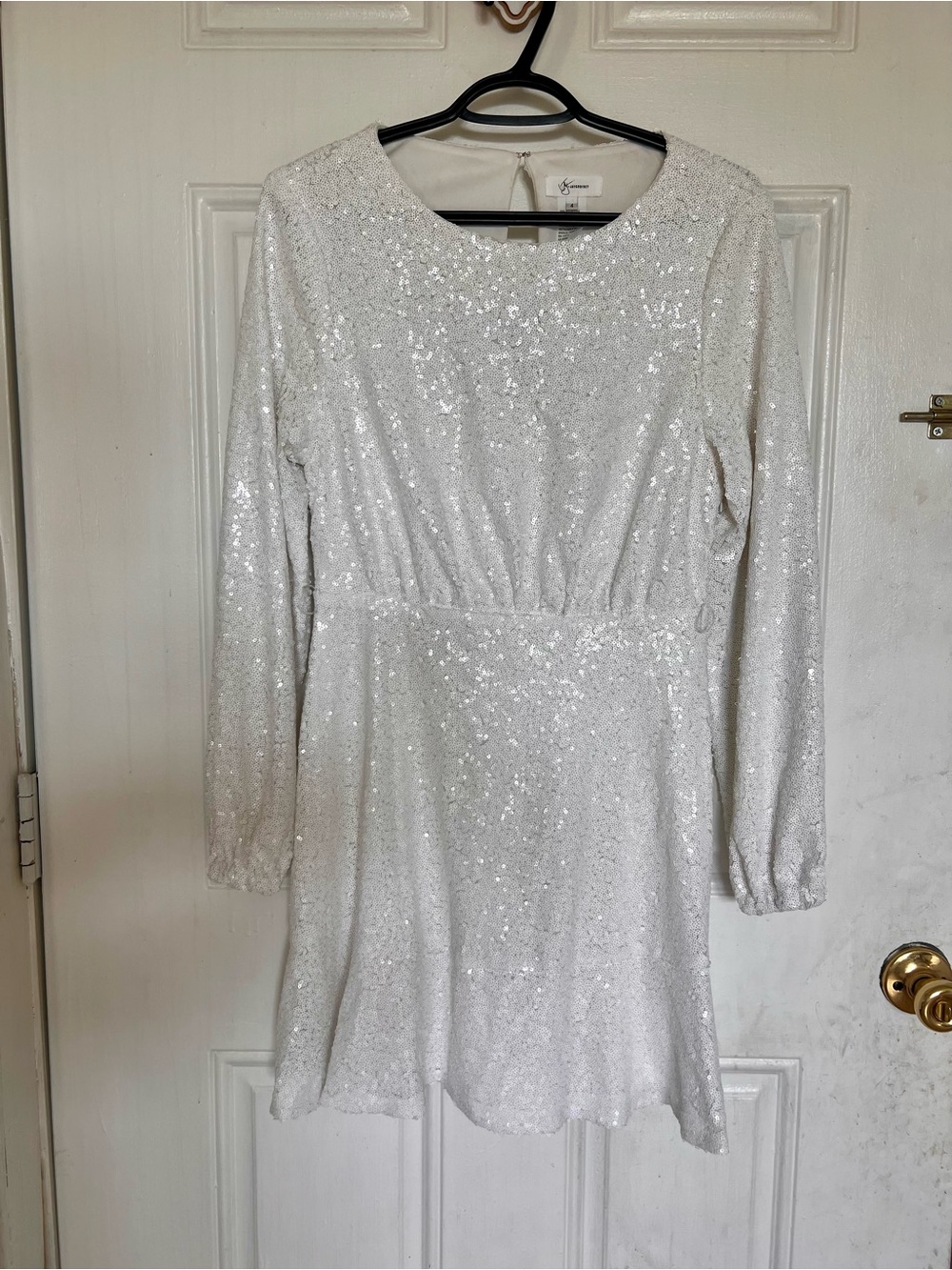 Jay Godfrey | Sequin Long Sleeve Mini Dress in Sparkling White